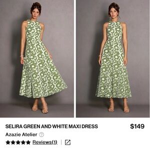 NWT, Azazie SELIRA GREEN AND WHITE MAXI DRESS